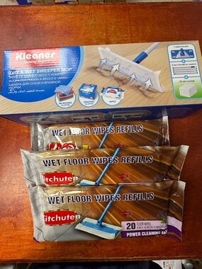 Kleaner Dry & Wet Sweeper Mop with Wet Floor Wipes Refills